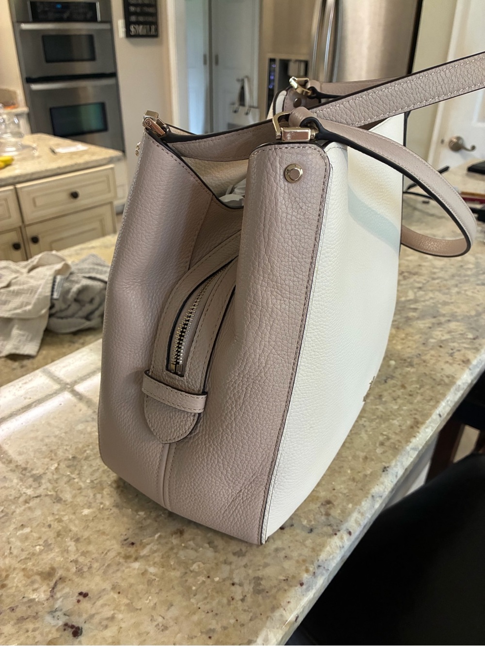 kate spade White and Taupe Pebbled Leather Shoulder Bag - Picture 2 of 2